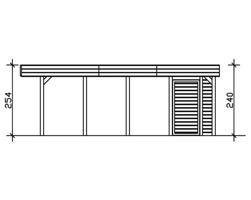 Croquis d''une cabane de jardin d''une hauteur de 240 centimètres et d''une hauteur totale de 254 centimètres.