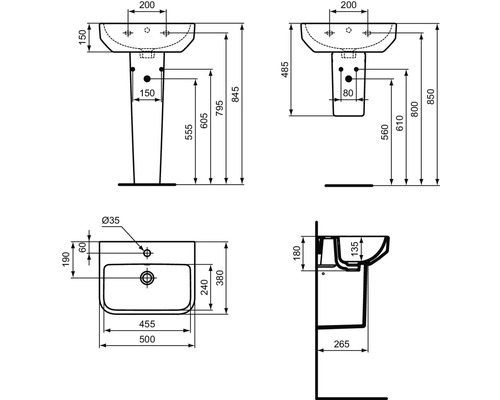 Dessin technique d''un lavabo avec dimensions