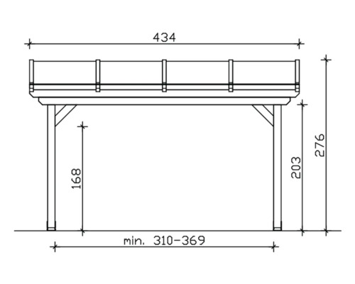 Dessin technique d''un pavillon en bois avec dimensions