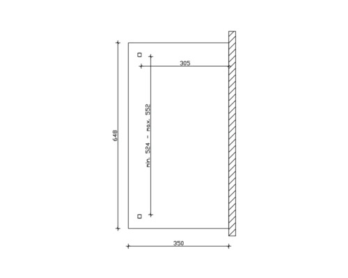 Dessin technique avec dimensions d''un produit d''une hauteur de 648 mm et d''une largeur de 350 mm
