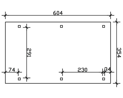 Dessin technique avec les dimensions 604, 354, 291, 230, 74 et 34