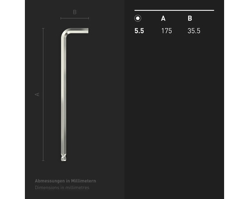 5.5 Millimeter Innensechskantschlüssel mit den Maßen 175 mal 35.5 Millimeter.