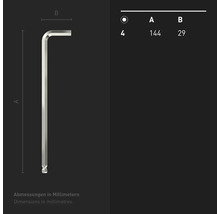 INBUS® 71512 Winkelschraubendreher (extra lang) 4mm, mit Kugelkopf — Made in Germany