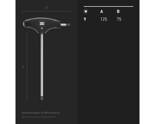 INBUS T-Griff-Schraubendreher mit Maßangaben