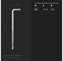 INBUS® 71499 Winkelschraubendreher (extra lang) 2.5mm, mit Kugelkopf — Made in Germany