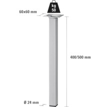 Tarrox Tischbein vierkant 24 x 24 x 500 mm, silber