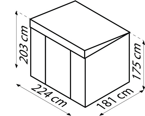 Schemazeichnung eines Gerätehauses mit Maßangaben