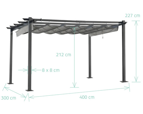 Dimensions du pavillon de jardin avec toit coulissant