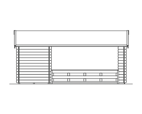 Illustration eines Gartenhauses mit Holzwänden und Überdachung