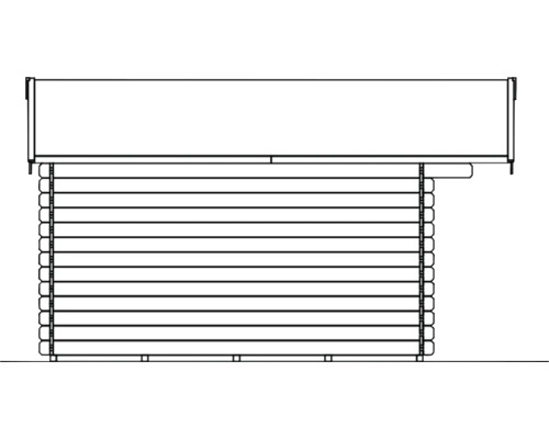 Illustration eines Gerätehauses im Blockbohlenstil