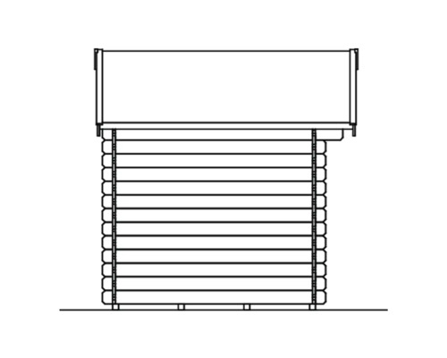 Illustration eines Gartenhauses aus Holzbohlen
