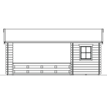 Abbildung eines Gartenhauses mit Veranda und Fenster
