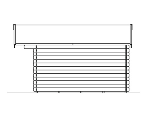Zeichnung eines Gartenhauses mit Blockbohlenbauweise