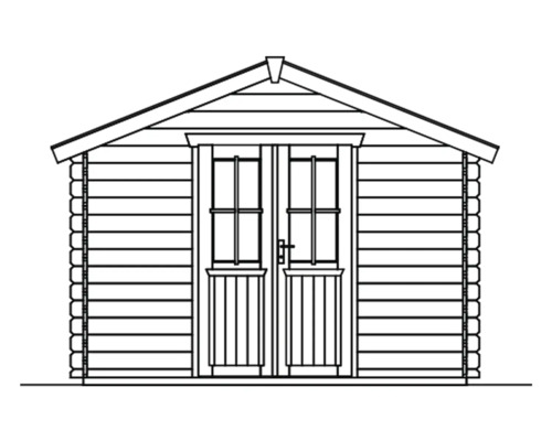 Zeichnung eines Gartenhauses mit Doppeltür