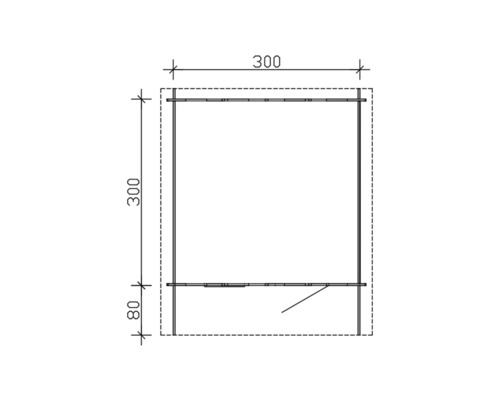 Schéma technique d''une cabane mesurant 300 sur 300 sur 80