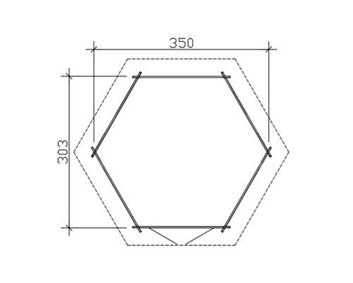 Dessin technique d''un abri de jardin hexagonal avec dimensions.