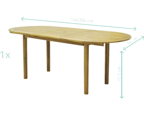 Ausziehbarer Gartentisch aus Holz, Länge 146 bis 200 Zentimeter