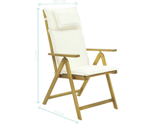 Gartenstuhl aus Holz mit Auflage und den Massen 116 cm Höhe und 58.6 cm Breite