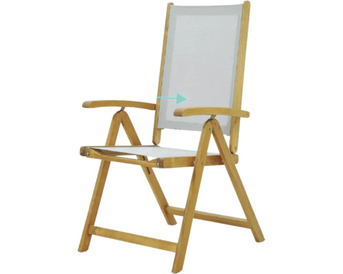 Chaise pliante couleur bois avec accoudoirs et assise en tissu