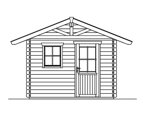 Zeichnung eines Gartenhauses mit Fenster und Tür