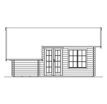 Illustration d''un abri de jardin avec porte double et fenêtre.