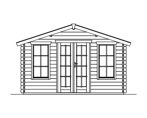 Dessin d''un abri de jardin avec porte double et fenêtres