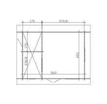 Dessin technique d''un abri de jardin avec dimensions.