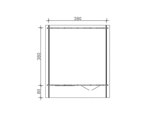 Plan de toit abri de jardin avec les dimensions 380 sur 380 centimètres