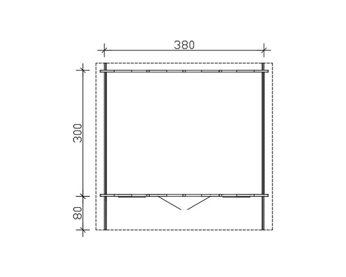 Technische Zeichnung eines Gartenhauses mit Maßangaben