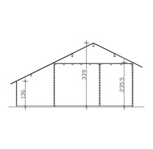 Dessin technique d''une cabane de jardin avec indication de la hauteur