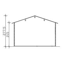 Schéma technique d''un abri de jardin avec des indications de hauteur