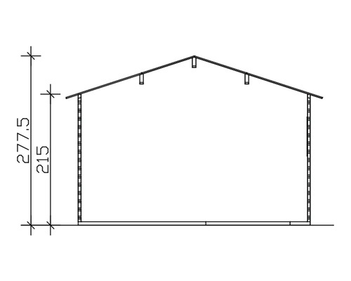 Schéma technique d''un abri de jardin avec des indications de hauteur