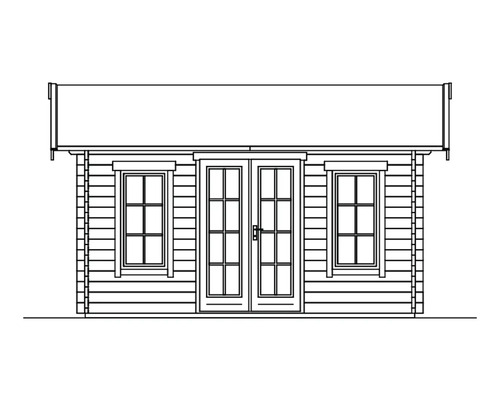 Illustration d''un abri de jardin avec porte double et fenêtres