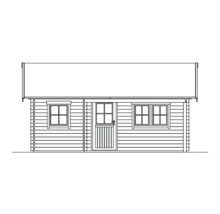Dessin d''une cabane de jardin avec porte et fenêtres
