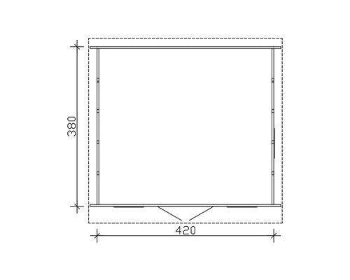Plan d''un abri de jardin avec des dimensions de 420 sur 380 centimètres