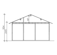 Dessin technique d''une cabane de jardin avec indication de la hauteur