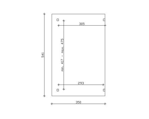 Dessin technique avec dimensions : 541, 305, 293, 350, minimum 417, maximum 475