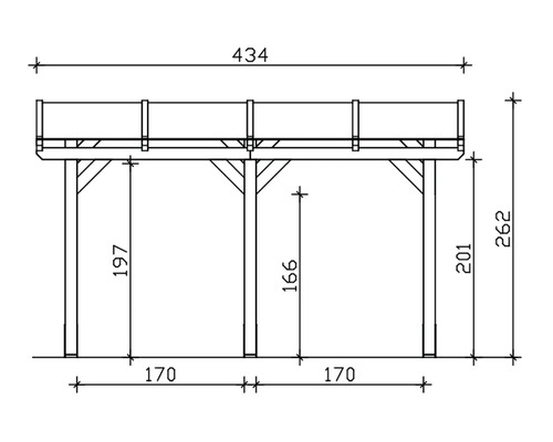 Technische Zeichnung einer Holzterrasse mit Maßen