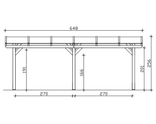 Dessin technique d''un carport en bois avec dimensions