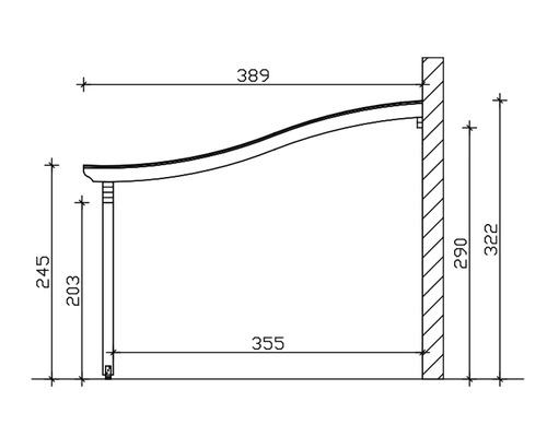 Schéma technique d''un auvent de porte avec dimensions.