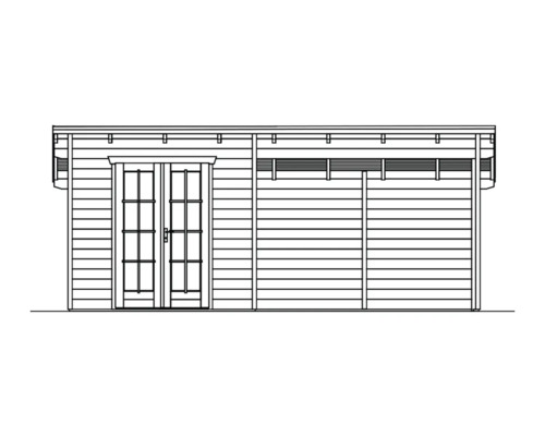 Illustration d''un abri de jardin avec porte double et fenêtre latérale