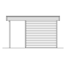 Illustration eines Gartenhauses mit Holzverkleidung