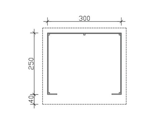 Dessin technique d''un profilé métallique mesurant 300 millimètres sur 250 millimètres.