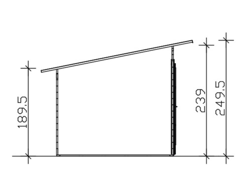 Dessin technique d''une remise de jardin avec les dimensions 189,5 x 239 x 249,5 cm