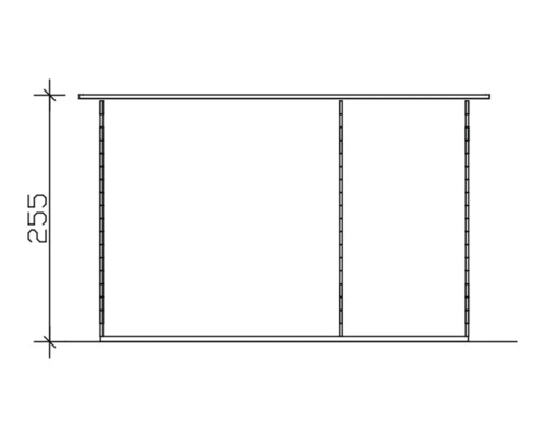 Dessin technique d''une étagère avec indication de hauteur 255
