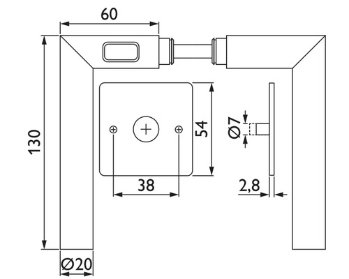 Dessin technique d''une poignée de porte avec dimensions
