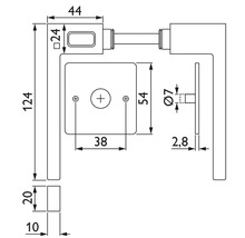 Schéma technique d''une poignée de porte avec dimensions