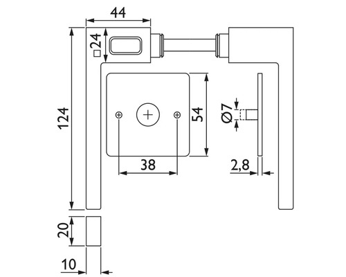 Schéma technique d''une poignée de porte avec dimensions