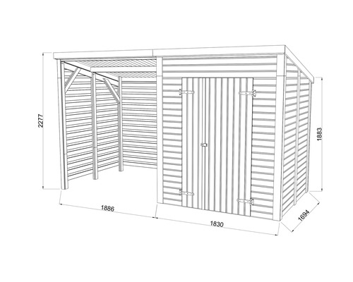 Dessin technique d''une remise de jardin avec dimensions
