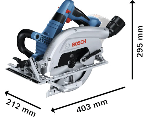 Scie circulaire Bosch avec des dimensions de 212 mm x 403 mm x 295 mm